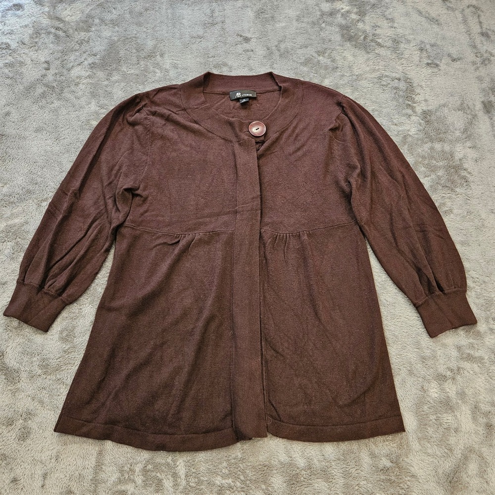 AB Studio Womens Brown Empire Waist Single Button Cardigan Sweater Size S